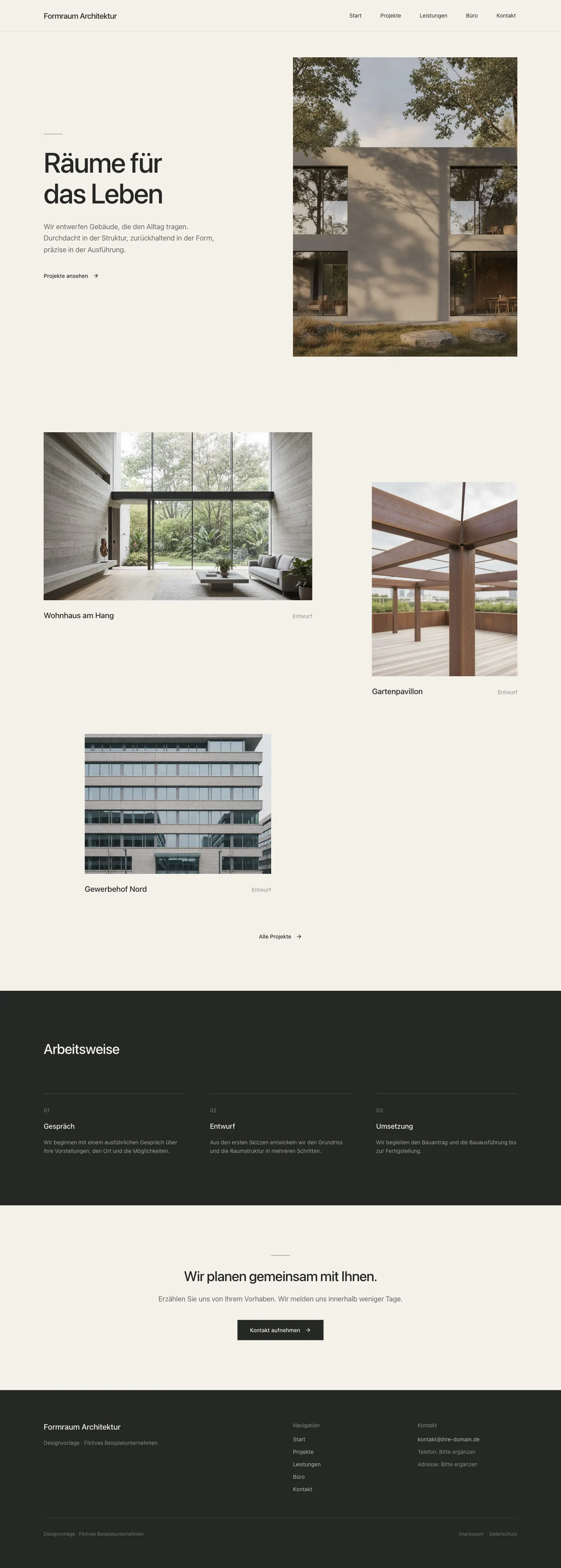 Formraum Architektur: Website-Vorlage für Architekturbüros