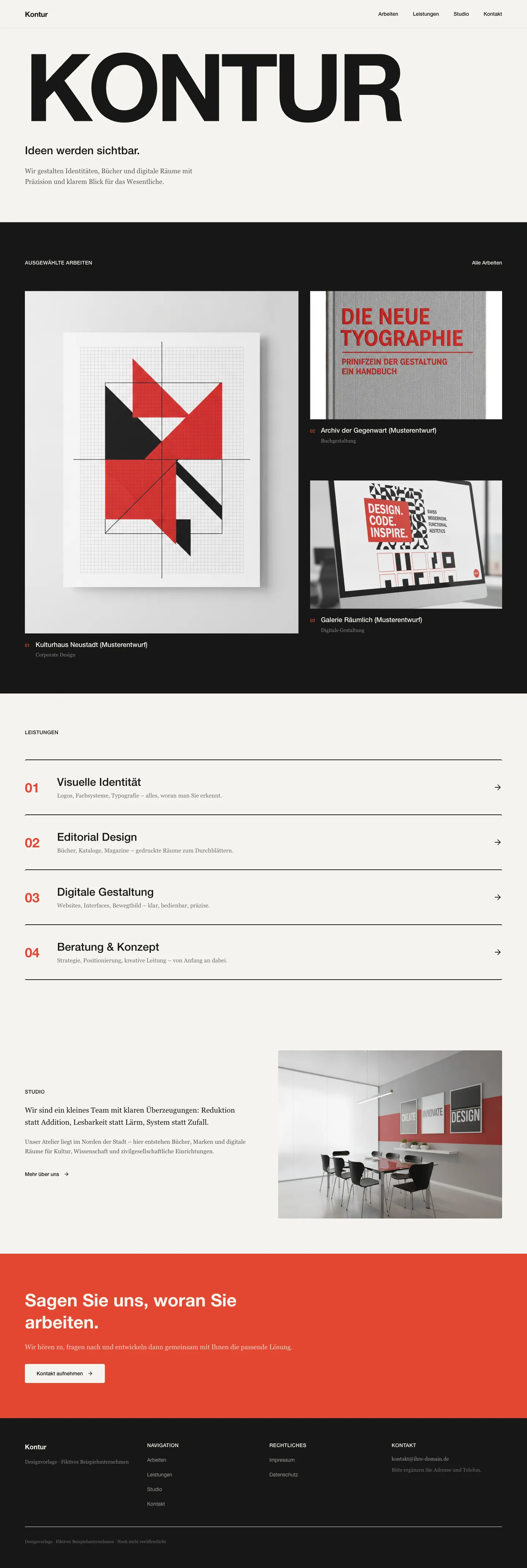 Vollständiger Aufbau der Startseite von Kontur Designstudio