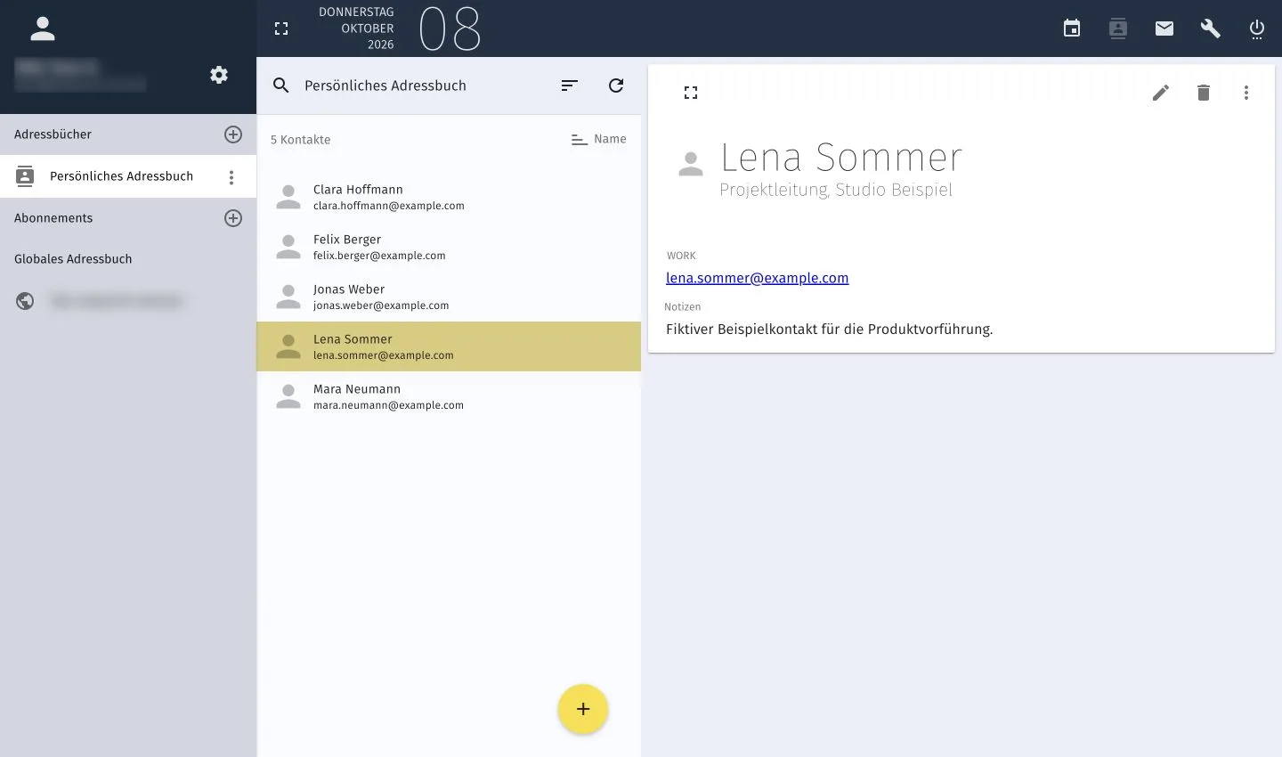 Address book in webmail with contact management