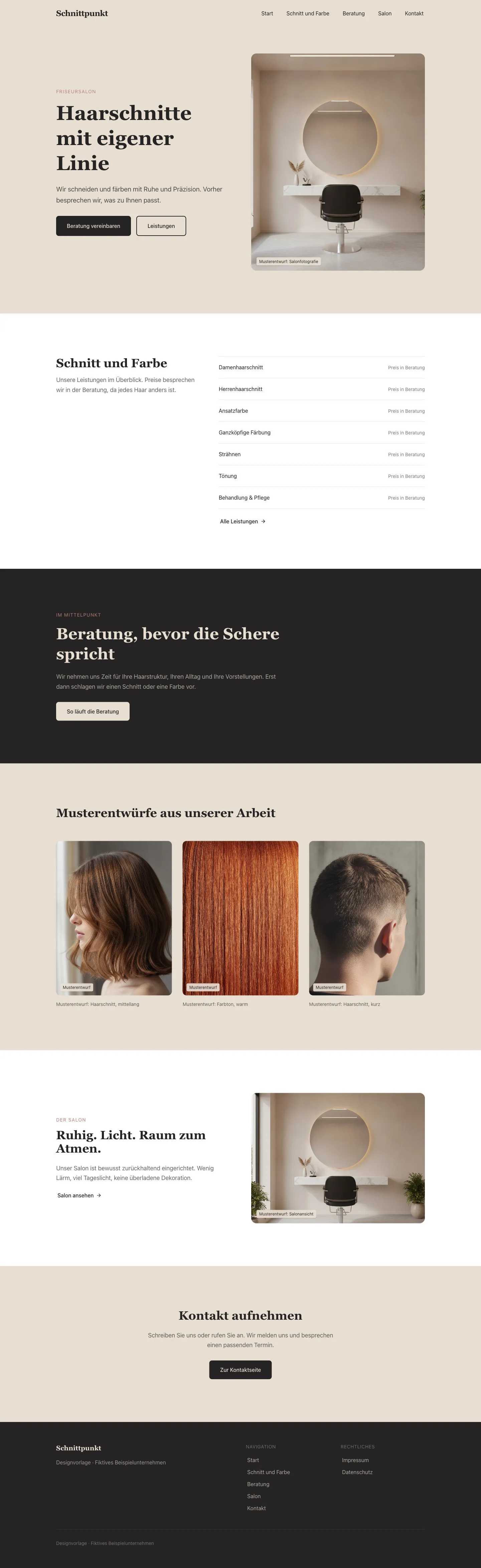 Vollständiger Aufbau der Startseite von Schnittpunkt Haarstudio
