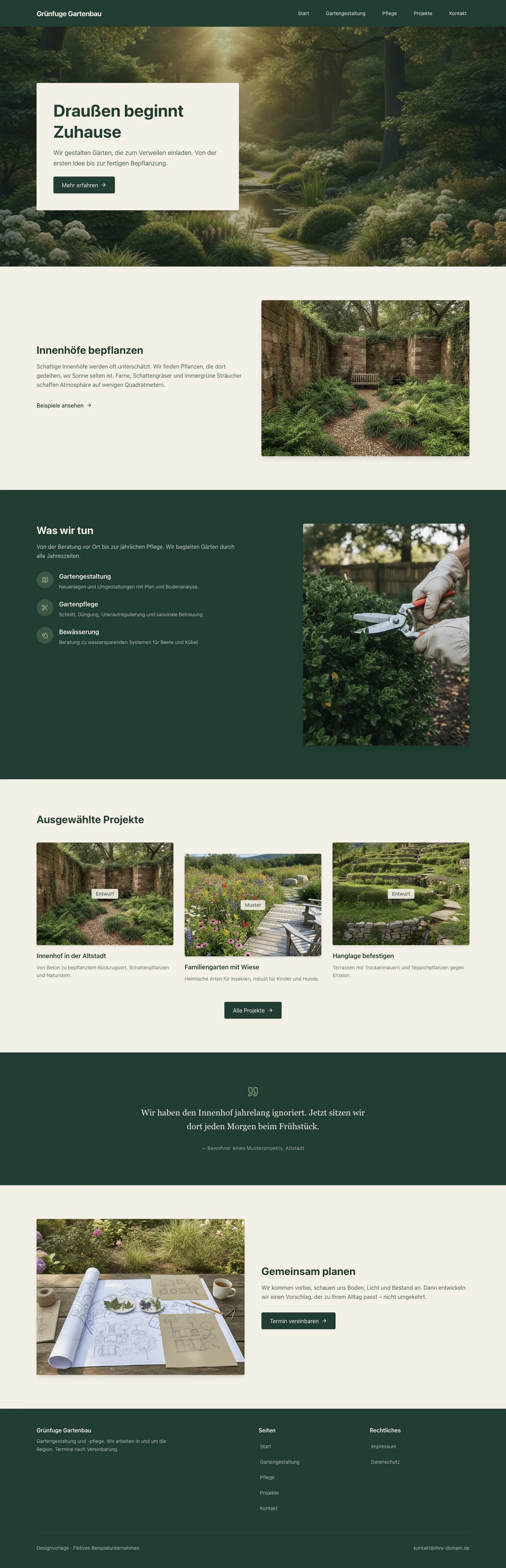 Startseite der Vorlage Grünfuge Gartenbau für Gartenbaubetriebe