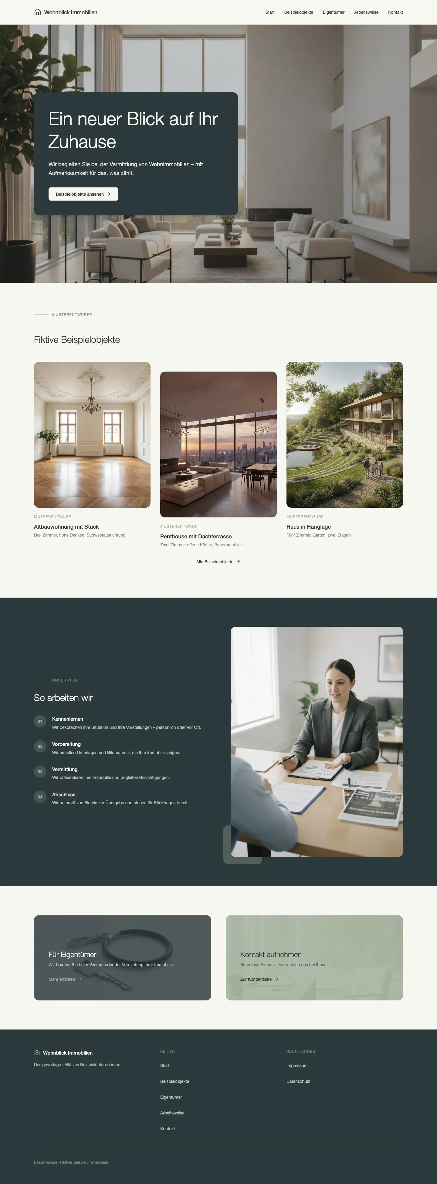 Vollständiger Aufbau der Startseite von Wohnblick Immobilien
