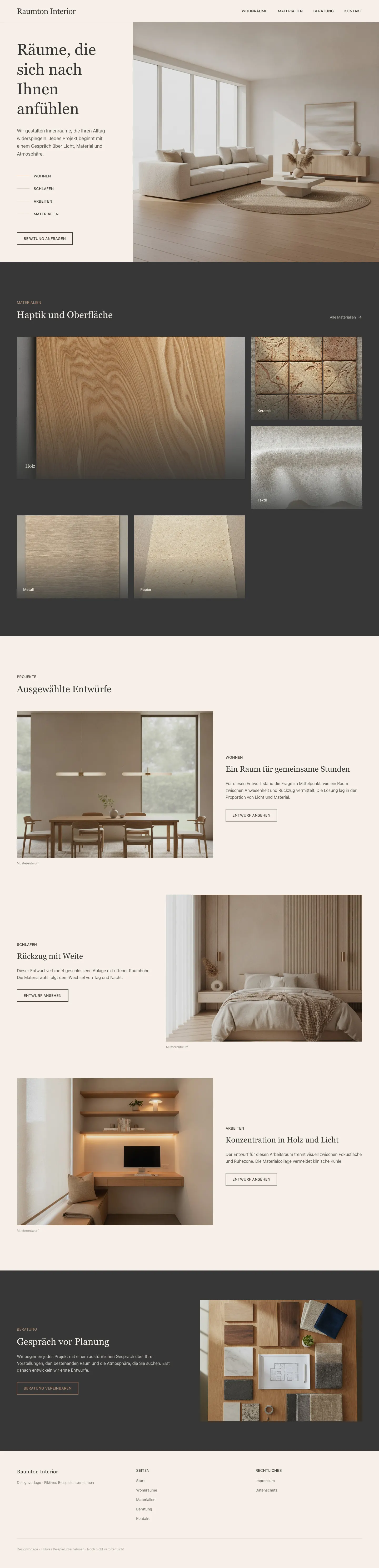 Raumton Interior: Website-Vorlage für Innenraumgestalter