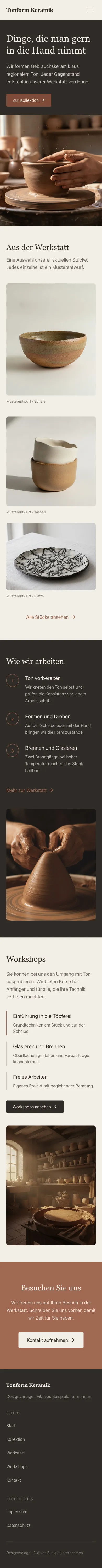 Mobile Startseite von Tonform Keramik