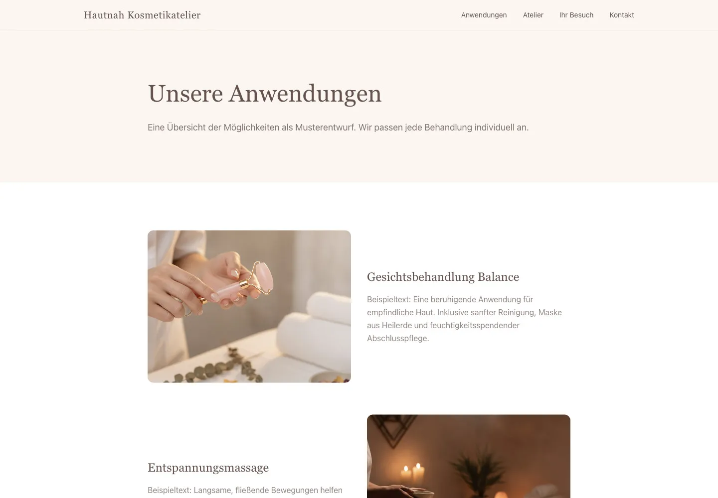 Hautnah Kosmetikatelier: Unterseite Unsere Anwendungen