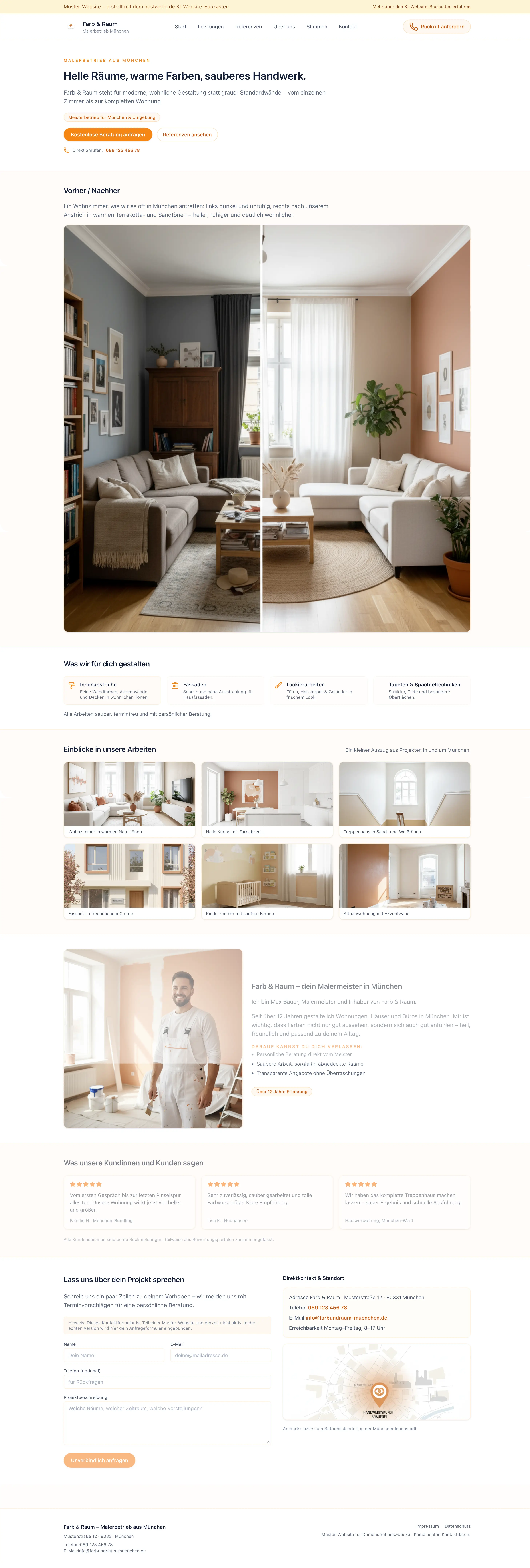 Farb & Raum München – Beispiel-Website aus dem Baukasten