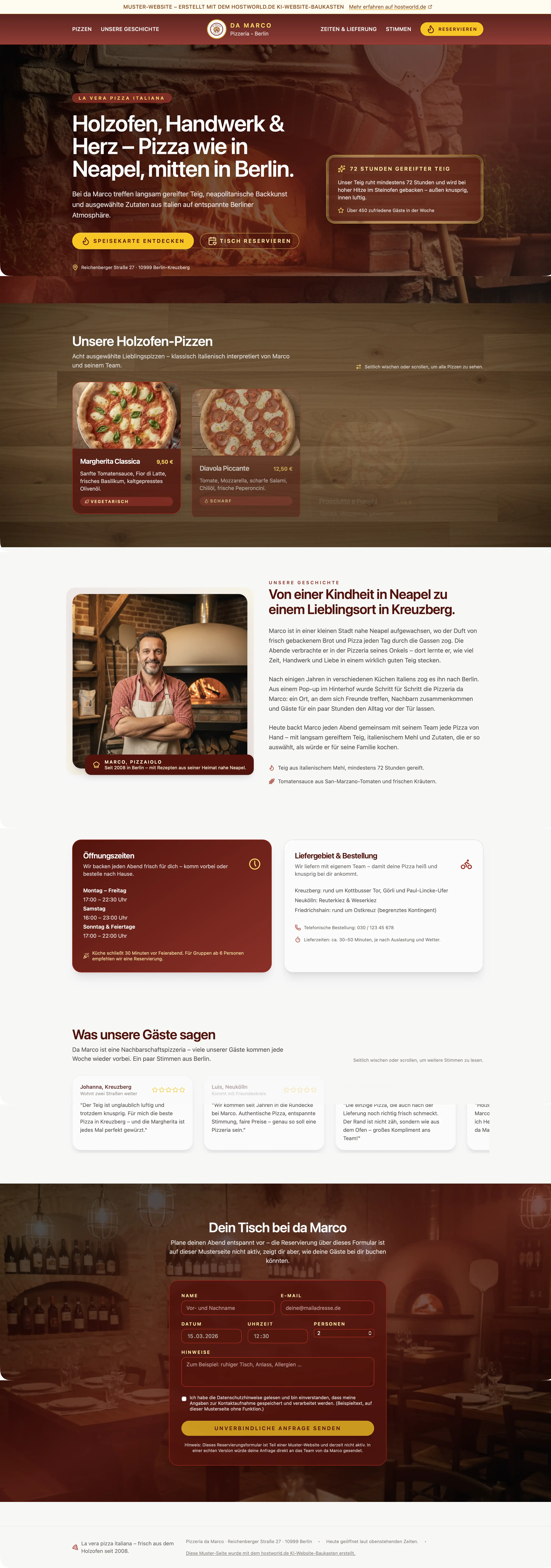 Pizzeria da Marco Berlin – Beispiel-Website aus dem Baukasten