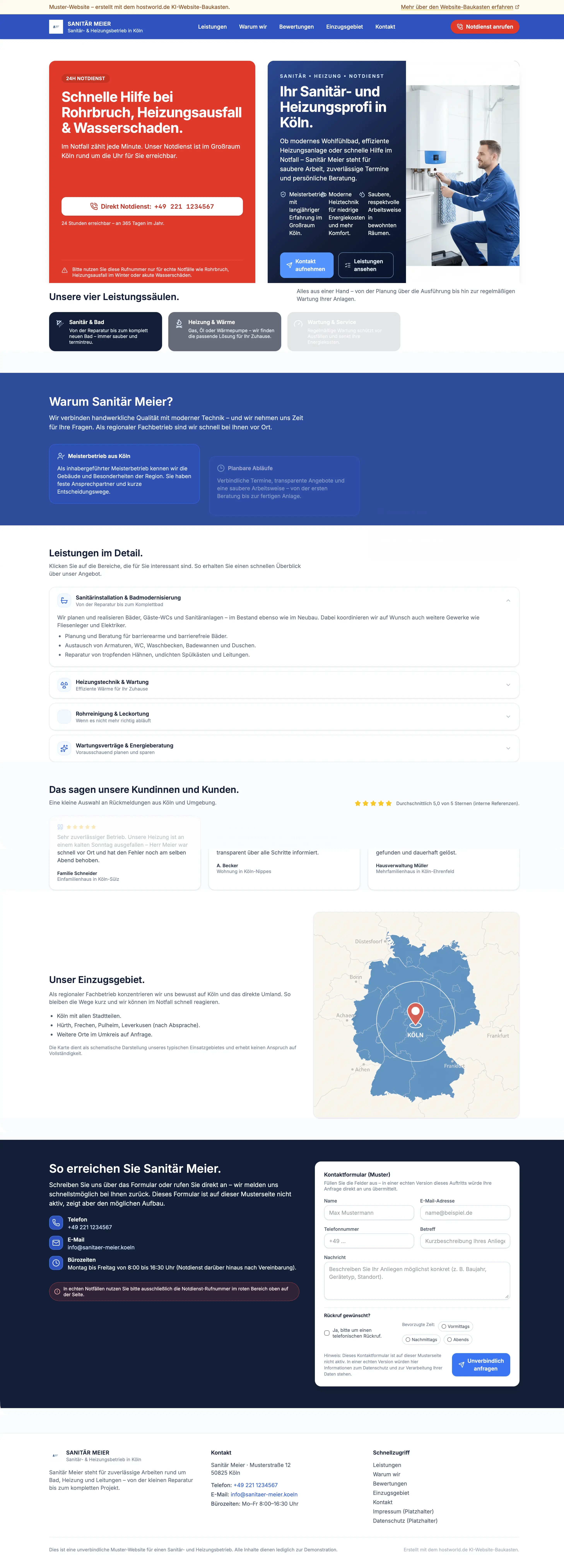 Sanitär Meier Köln – Beispiel-Website aus dem Baukasten
