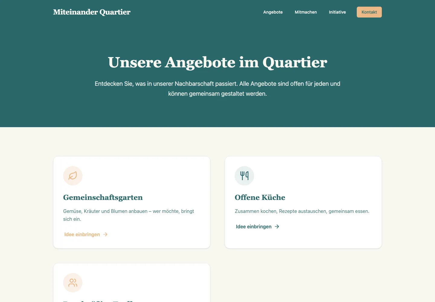 Miteinander Quartier: Unterseite Unsere Angebote im Quartier