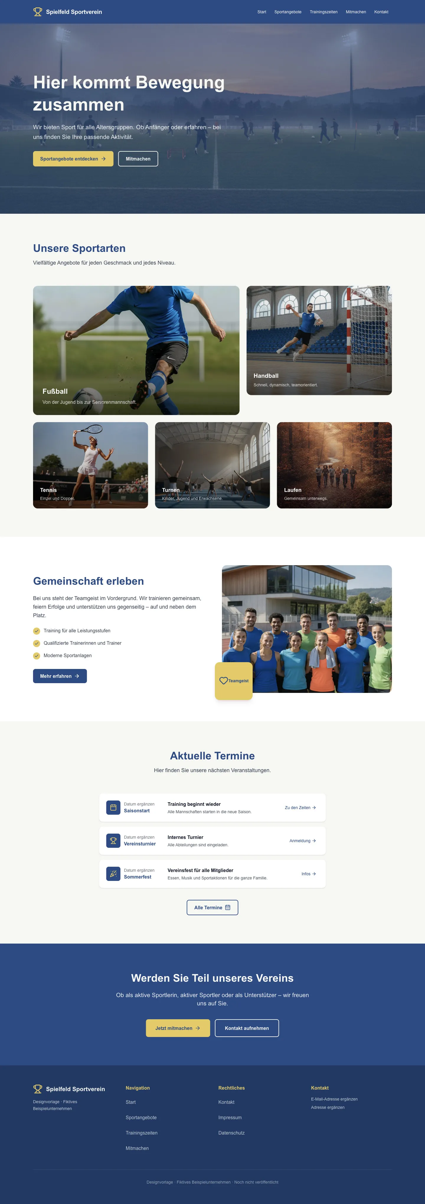 Startseite der Vorlage Spielfeld Sportverein für Sportvereine