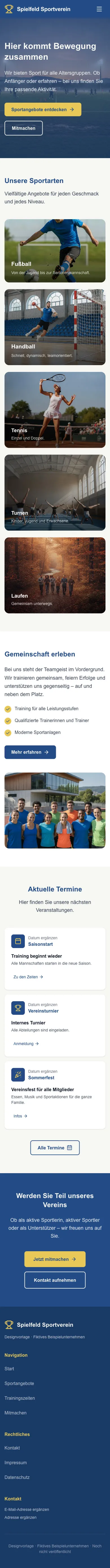 Mobile Startseite von Spielfeld Sportverein